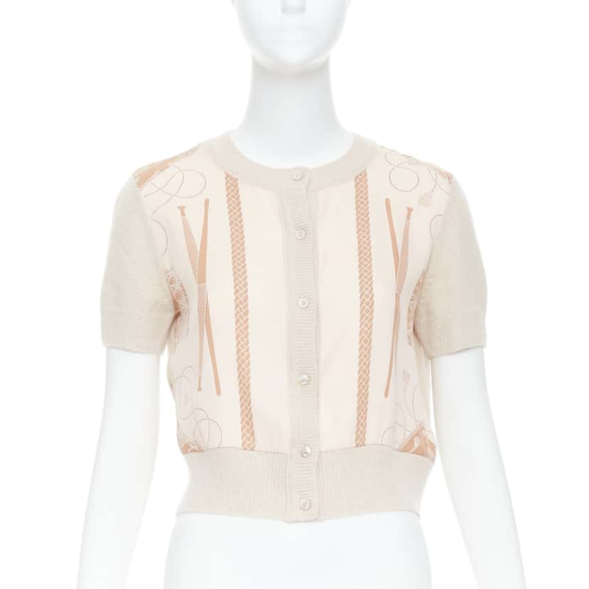 Hermès Graphic Silk Cardigan Beige Cashmere Never worn - Front View