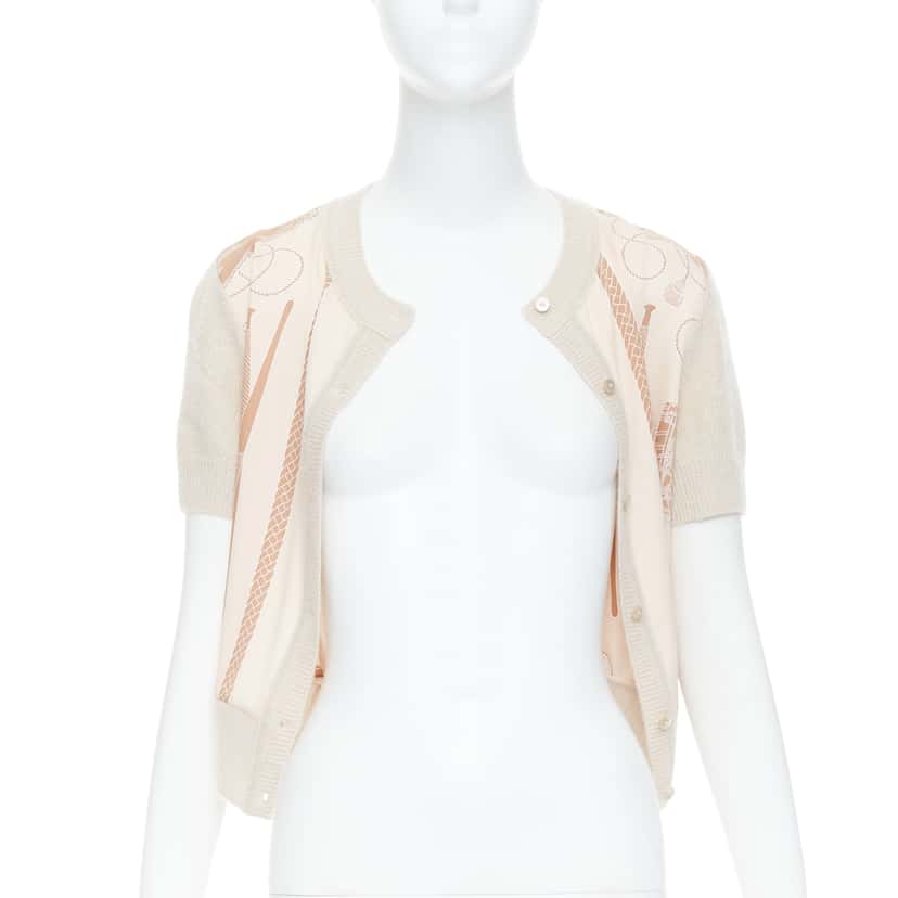 Hermès Graphic Silk Cardigan Beige Cashmere Never worn - Inside View