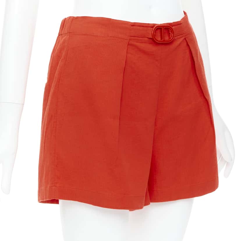 Hermès Buckle Pleated Shorts Red Cotton Never worn - Inside View