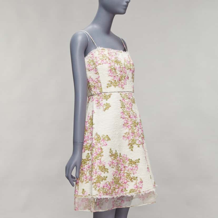 Giambattista Valli Floral Tweed Dress Beige Cotton Never worn - Inside View