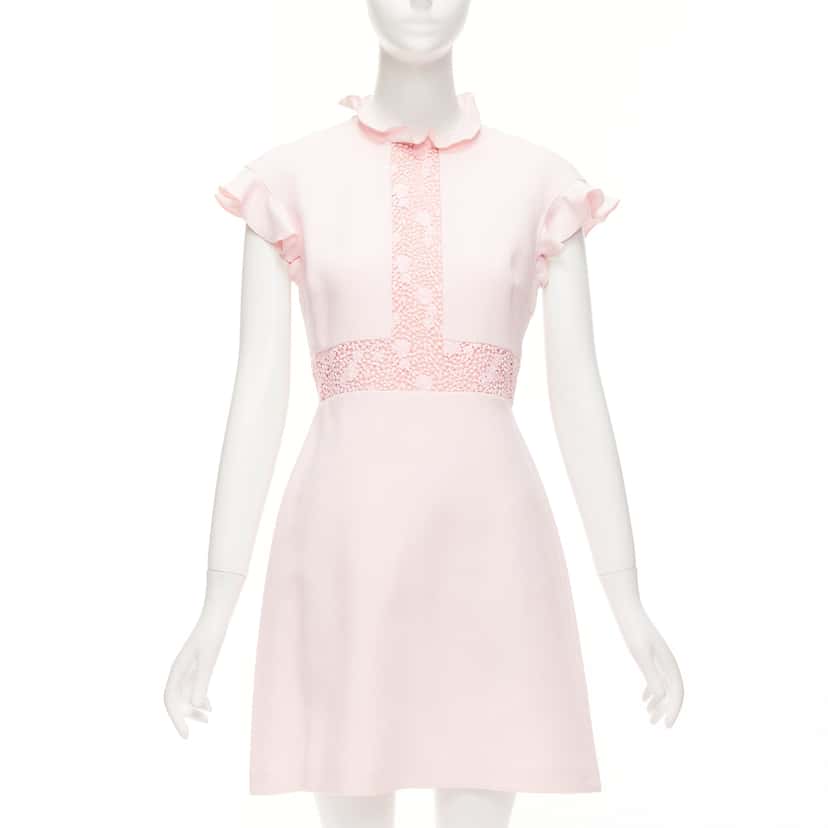 Giambattista Valli Ruffle Lace Dress Pink Cotton Very good condition - Front View