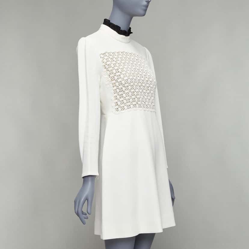 Giambattista Valli Ruffle Collar Dress Beige Cotton Fair condition - Inside View