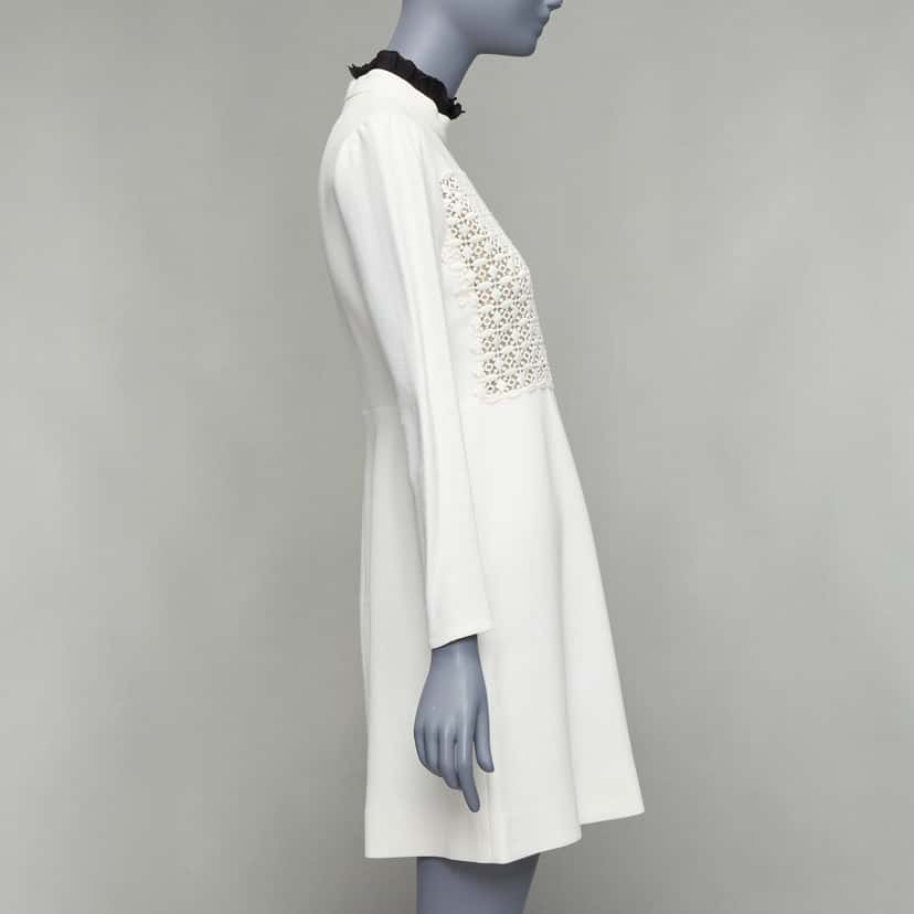 Giambattista Valli Ruffle Collar Dress Beige Cotton Fair condition - Model View