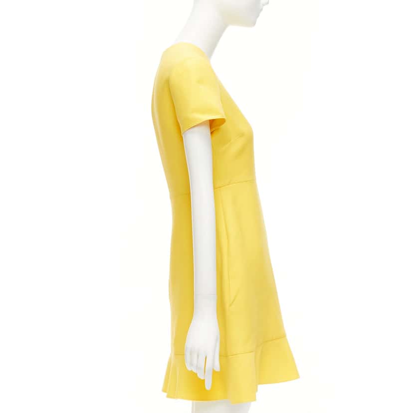 Valentino Garavani Ruffle Hem Dress Yellow Wool Never worn - Model View