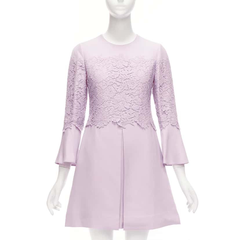 Valentino Garavani Crepe Lace Dress Pink Wool Very good condition - Front View