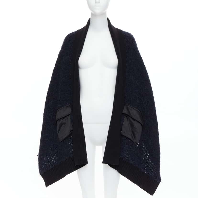 Sacai Pocketed High Low Cardigan Black Wool Good condition - Front View