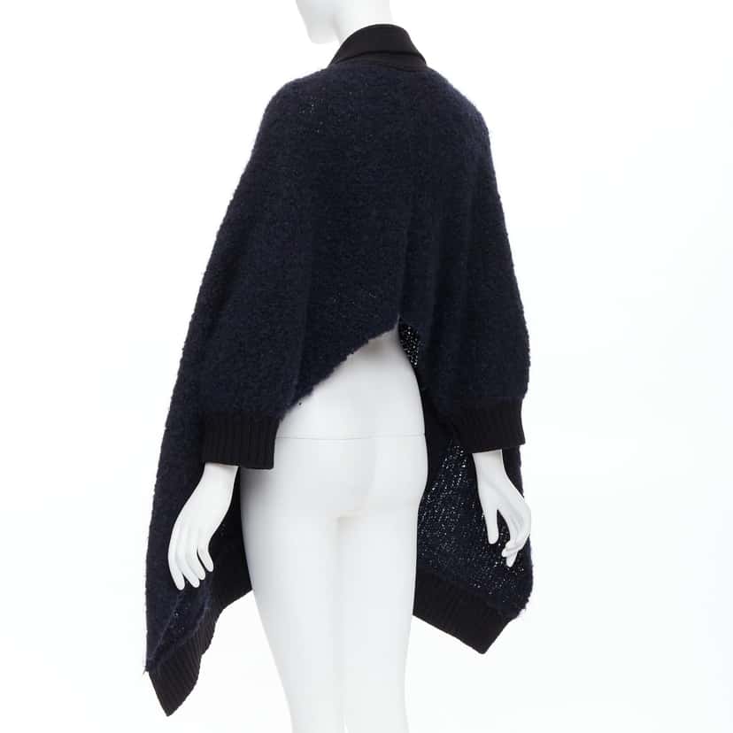 Sacai Pocketed High Low Cardigan Black Wool Good condition - Back View
