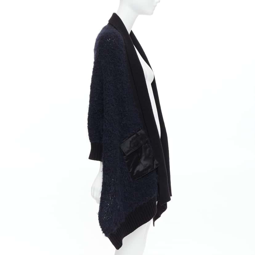 Sacai Pocketed High Low Cardigan Black Wool Good condition - Model View