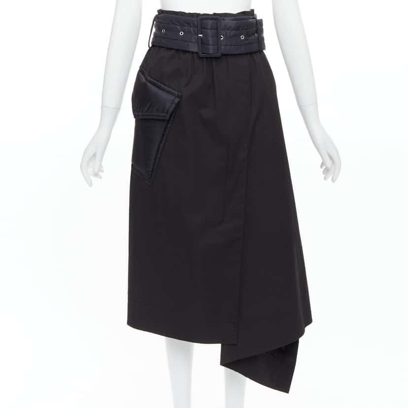 Sacai Padded Belted Skirt Black Cotton Very good condition - Front View