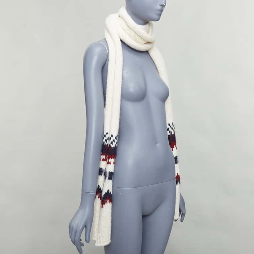 Saint Laurent Aztec Wrap Scarf Beige Wool Never worn - Inside View