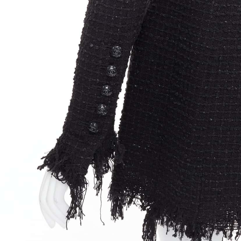 Chanel Black Tweed Fringe Jacket Black Cotton Very good condition - Back View