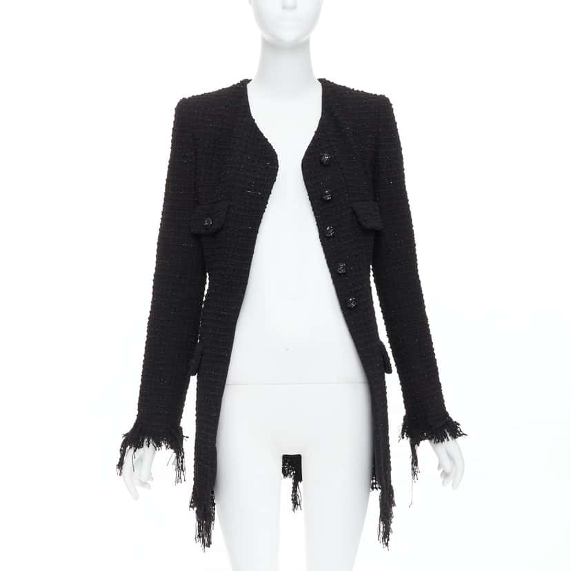 Chanel Black Tweed Fringe Jacket Black Cotton Very good condition - Inside View
