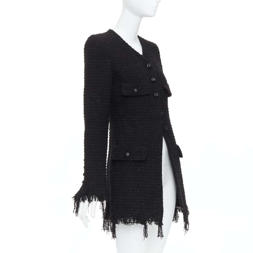 Chanel Black Tweed Fringe Jacket Black Cotton Very good condition - Model View