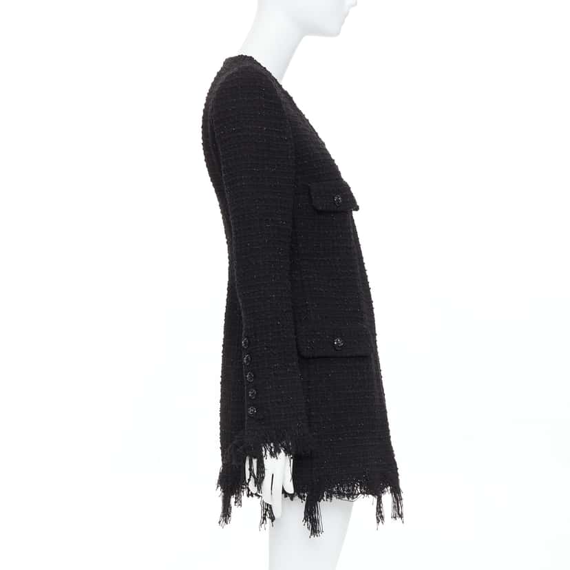 Chanel Black Tweed Fringe Jacket Black Cotton Very good condition - Box View