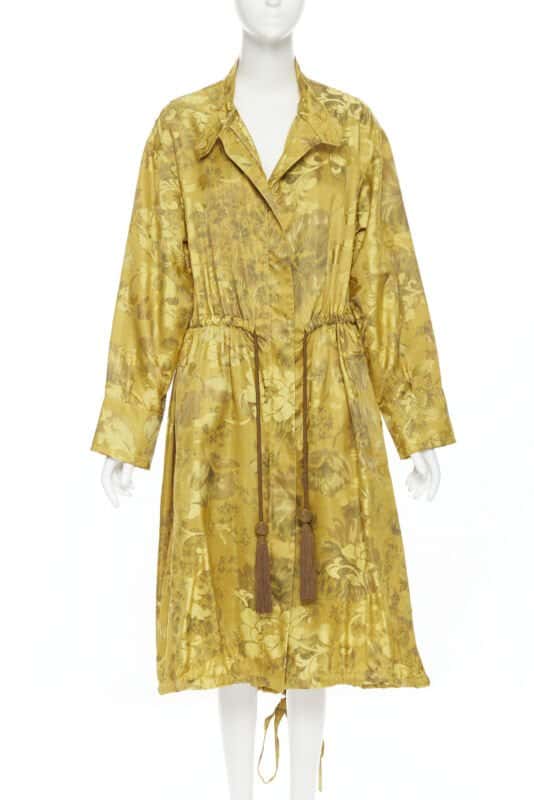 Oscar De La Renta Silk Floral Tassel Robe Yellow Silk Very good condition - Front View