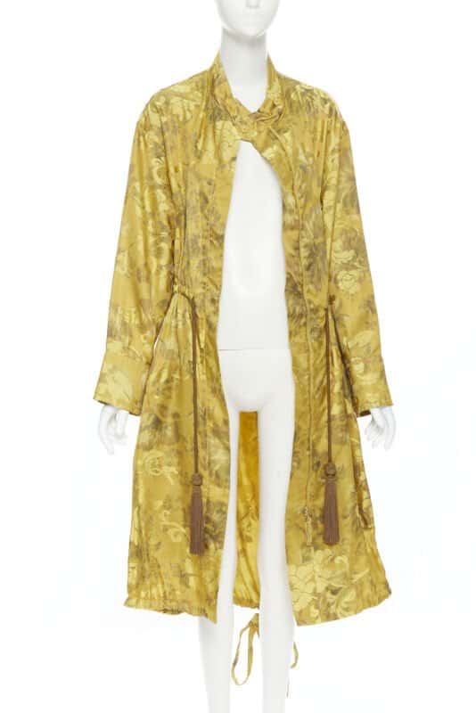 Oscar De La Renta Silk Floral Tassel Robe Yellow Silk Very good condition - Inside View