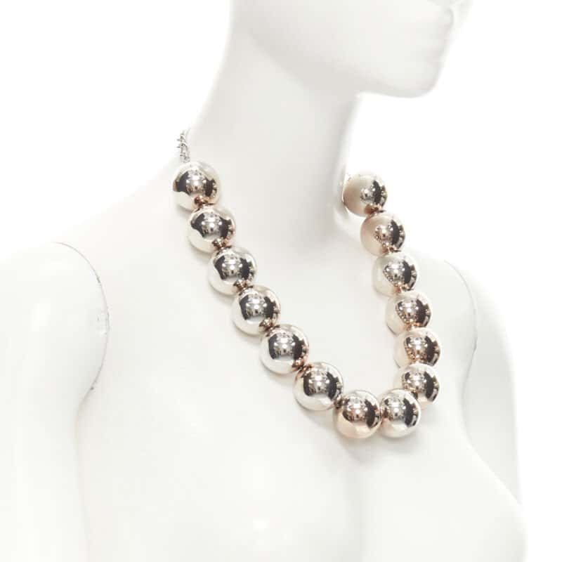 Oscar De La Renta Beaded Ball Necklace Silver Good condition - Back View