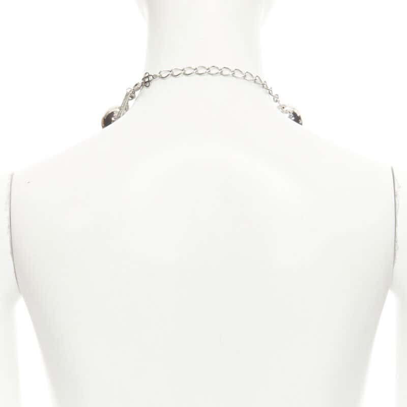 Oscar De La Renta Beaded Ball Necklace Silver Good condition - Model View