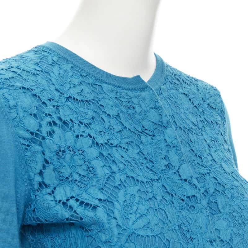 Valentino Garavani Floral Lace Cardigan Blue Wool Never worn - Back View