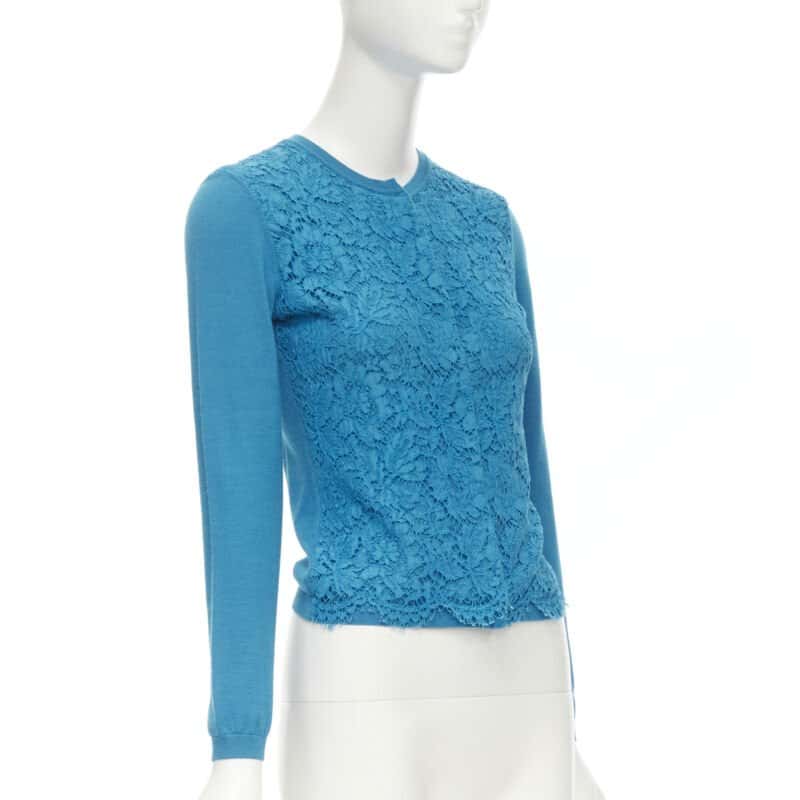 Valentino Garavani Floral Lace Cardigan Blue Wool Never worn - Inside View