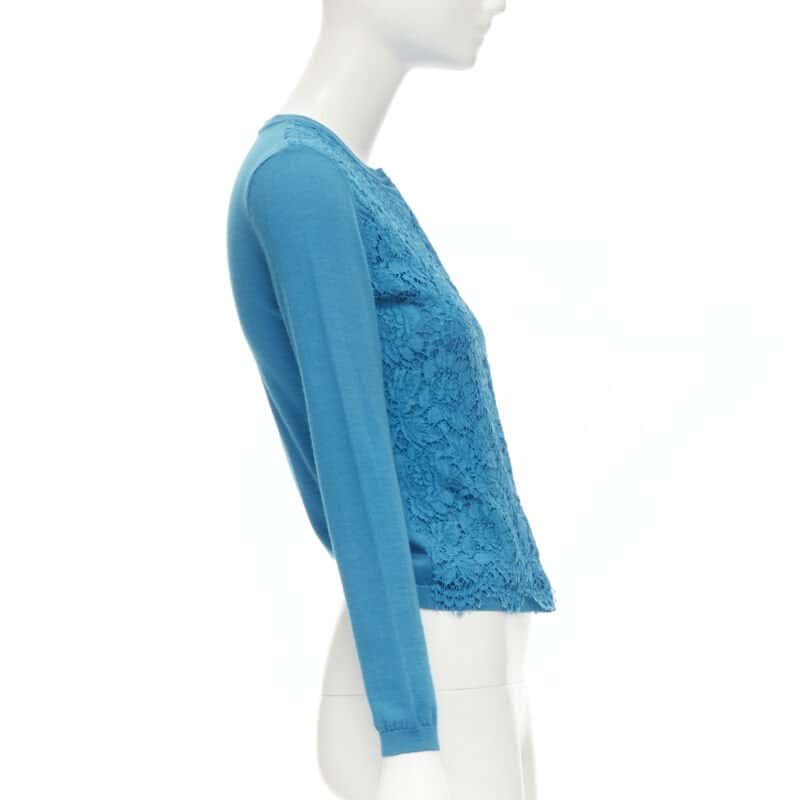 Valentino Garavani Floral Lace Cardigan Blue Wool Never worn - Model View