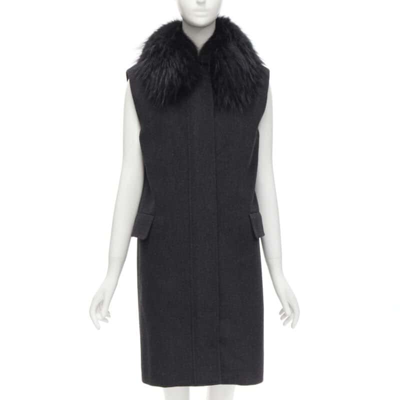 Joseph Black Fur Collar Vest Black Wool Never worn - Front View