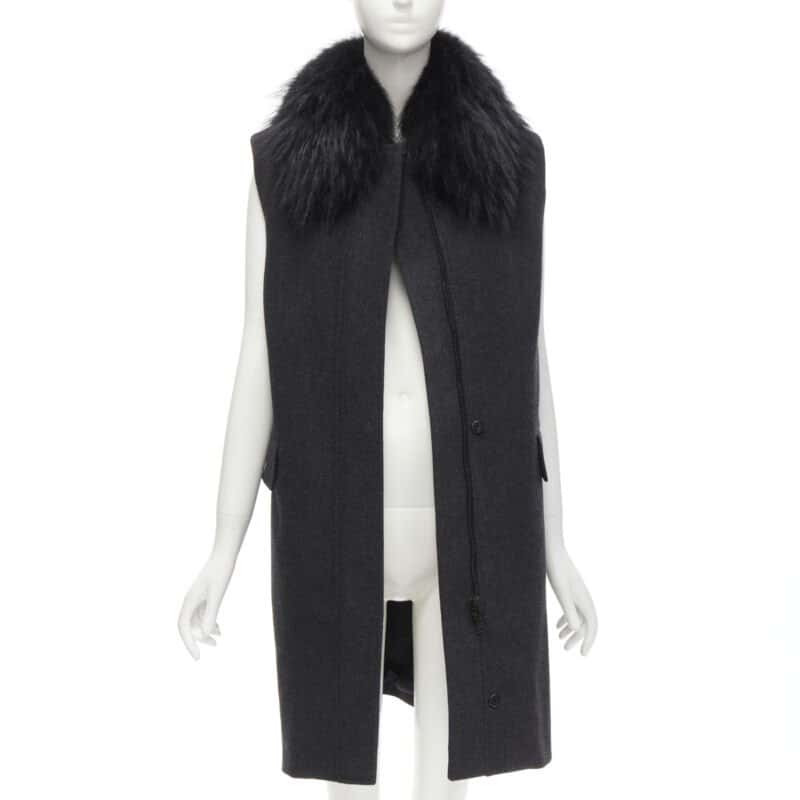 Joseph Black Fur Collar Vest Black Wool Never worn - Inside View