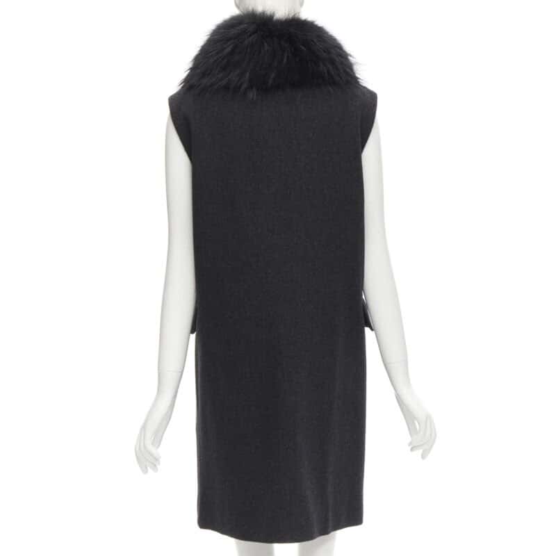 Joseph Black Fur Collar Vest Black Wool Never worn - Box View