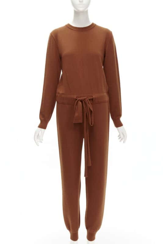Oscar De La Renta Wool Drawstring Jumpsuit Brown Wool Never worn - Front View