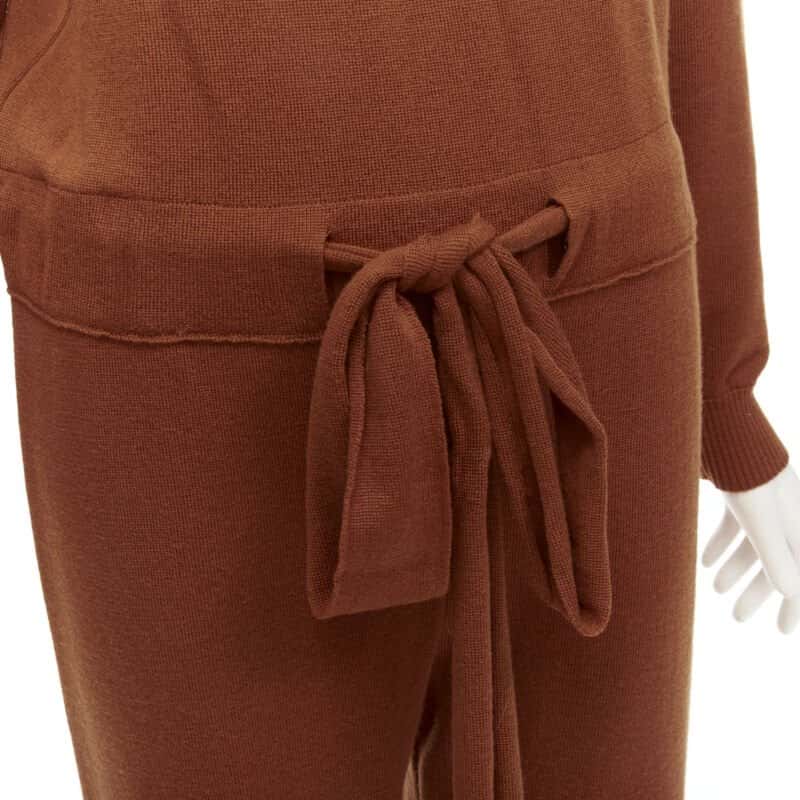 Oscar De La Renta Wool Drawstring Jumpsuit Brown Wool Never worn - Back View