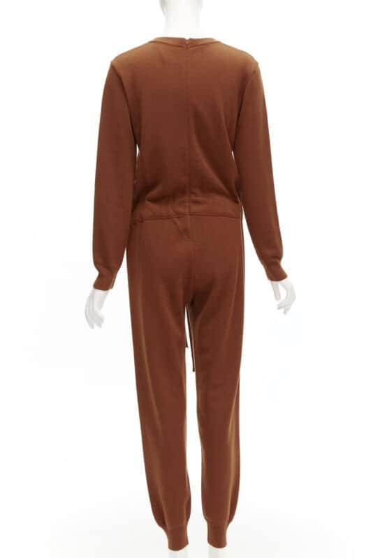 Oscar De La Renta Wool Drawstring Jumpsuit Brown Wool Never worn - Box View