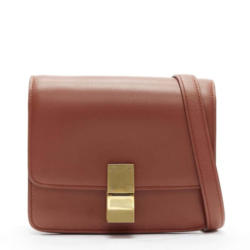 Celine White Matte Clutch Brown Leather Good condition - Front View