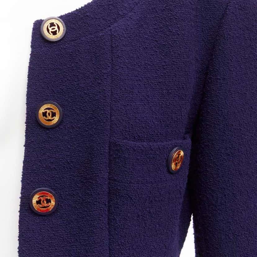 Chanel Navy Gold Pocket Jacket Blue Wool Never worn - Back View