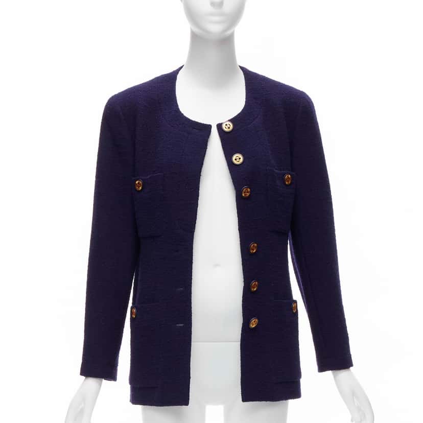 Chanel Navy Gold Pocket Jacket Blue Wool Never worn - Inside View