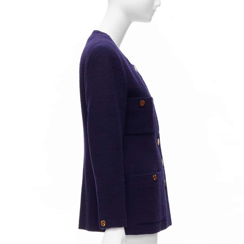 Chanel Navy Gold Pocket Jacket Blue Wool Never worn - Box View