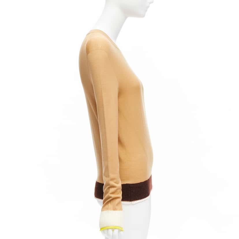 Celine Logo Contrast Sweater Beige Wool Never worn - Model View