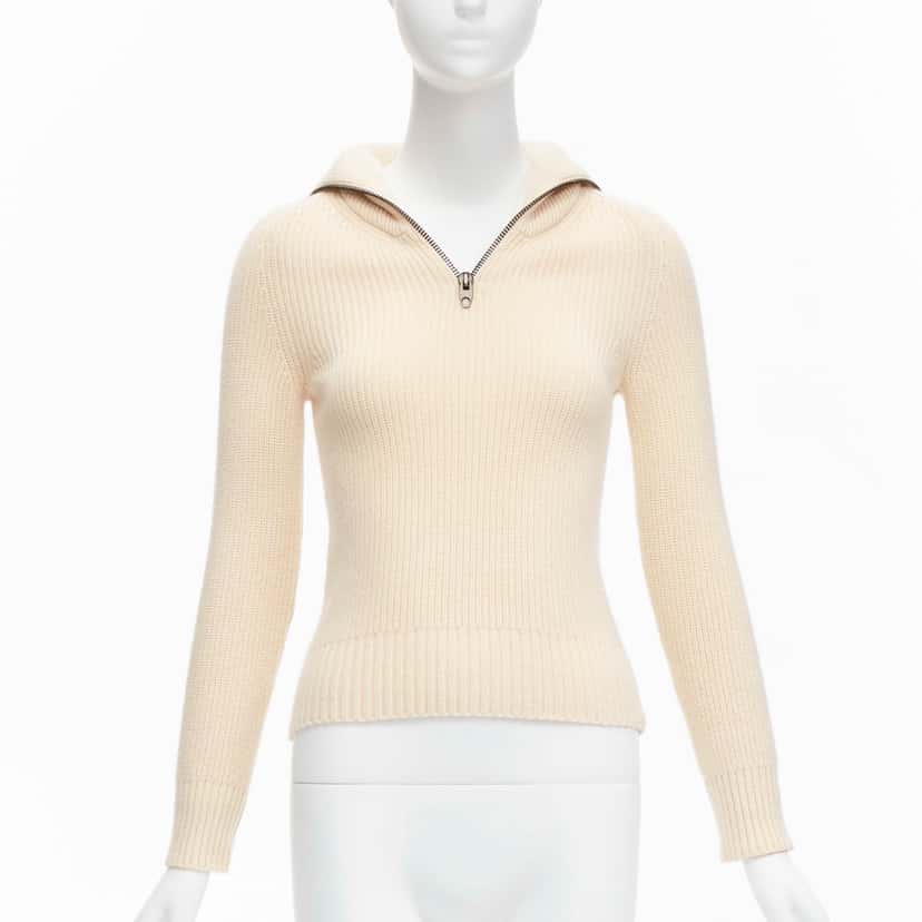 Petar Petrov Zip Sailor Collar Beige Cashmere Never worn, with tag - Front View