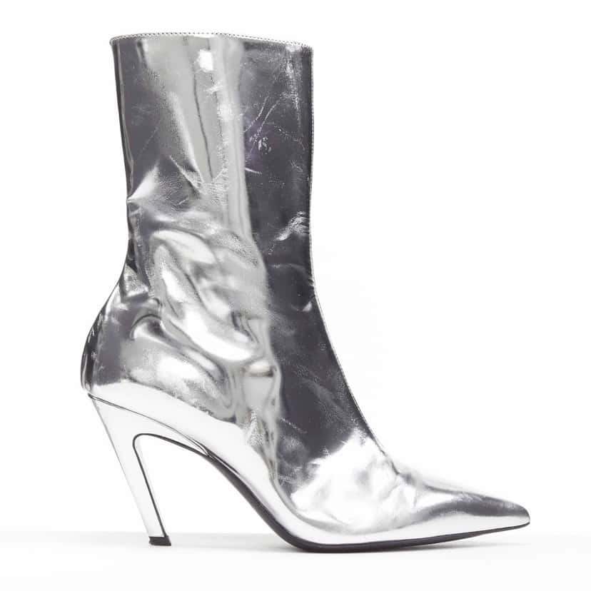 Balenciaga Metallic Mirrored Boots Silver Leather Fair condition - Front View