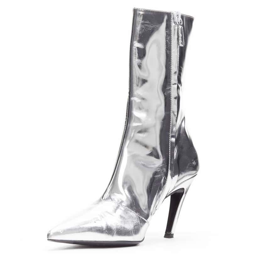 Balenciaga Metallic Mirrored Boots Silver Leather Fair condition - Model View