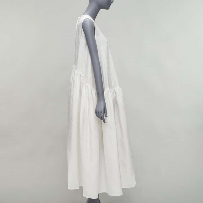 CecIlie Bahnsen Jacquard Babydoll Dress White Silk Never worn - Model View