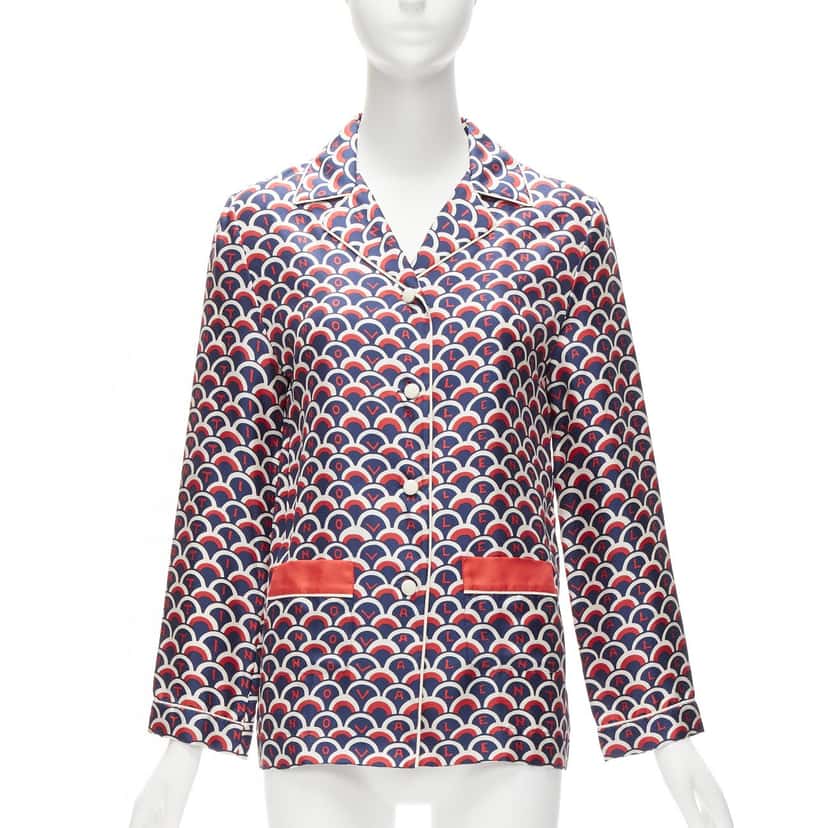 Valentino Garavani Logo Pajama Shirt Red Silk Never worn - Front View