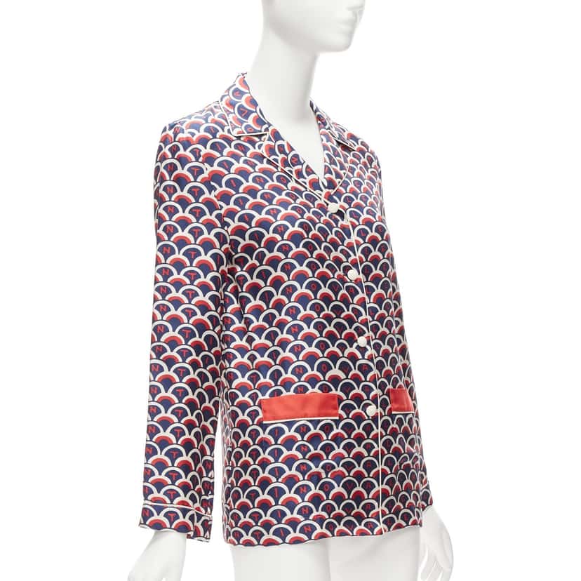 Valentino Garavani Logo Pajama Shirt Red Silk Never worn - Inside View