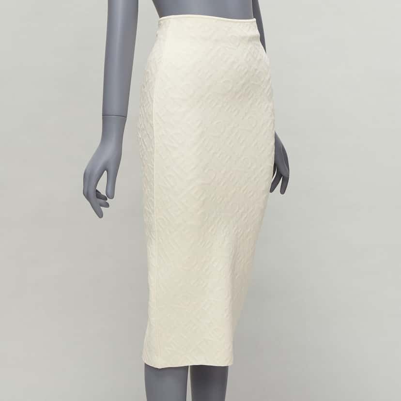 Fendi Logo Pencil Skirt Beige Viscose Never worn - Inside View