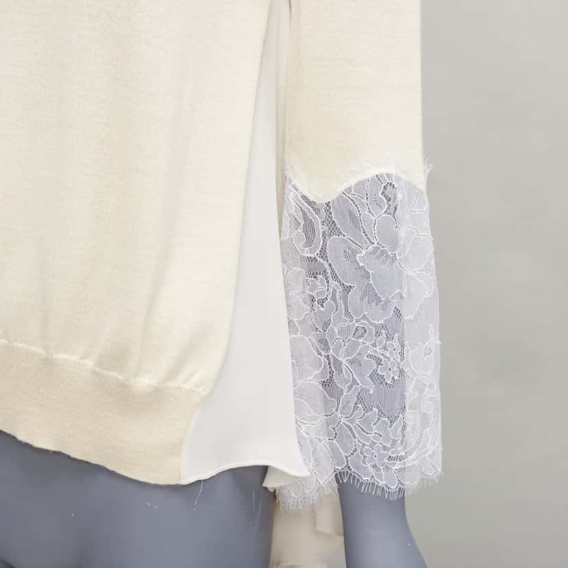 Oscar De La Renta Lace Flare Hem Sweater Beige Wool Very good condition - Back View