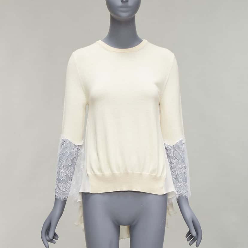 Oscar De La Renta Lace Flare Hem Sweater Beige Wool Very good condition - Inside View