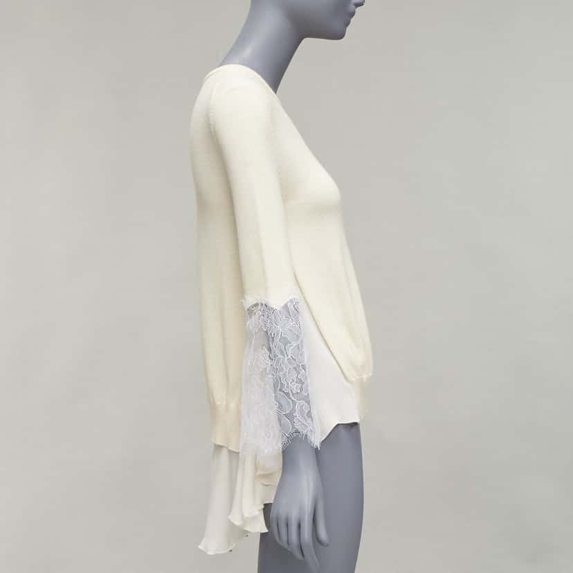 Oscar De La Renta Lace Flare Hem Sweater Beige Wool Very good condition - Box View
