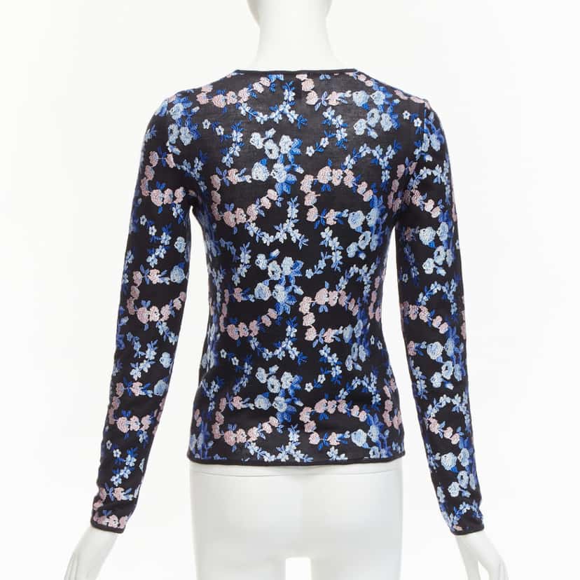 Giambattista Valli Floral Embroidery Top Black Cashmere Never worn - Box View