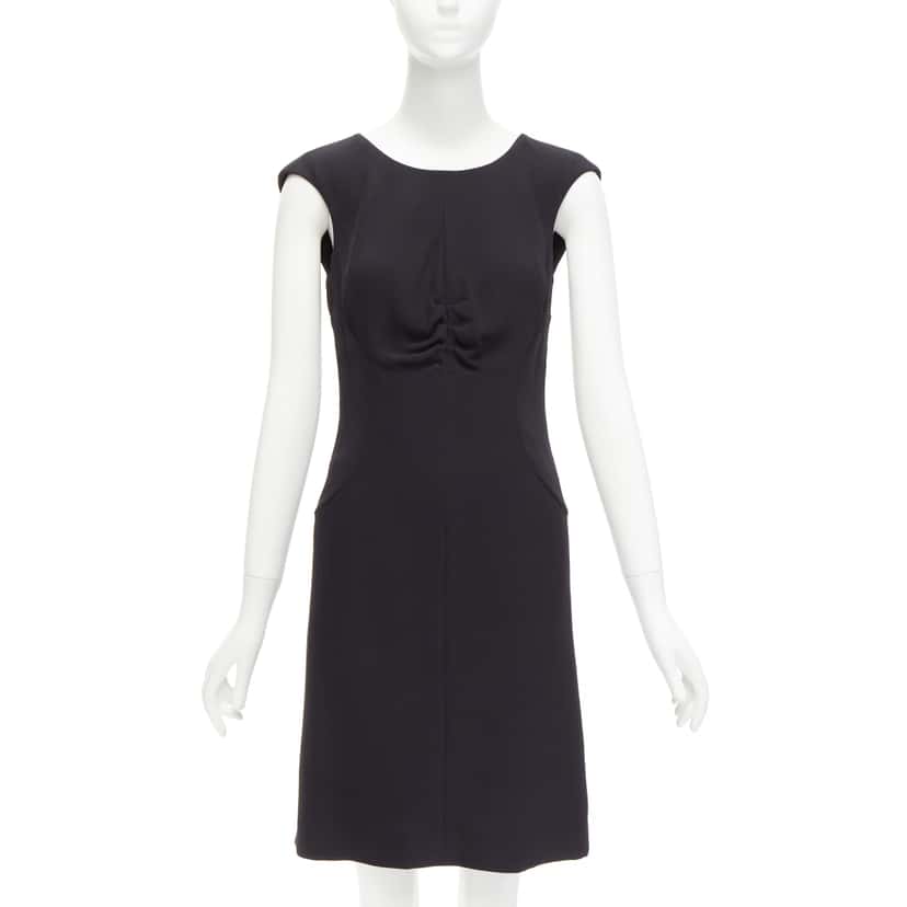 Chanel Ruched Shift Dress Black Silk Very good condition - Front View