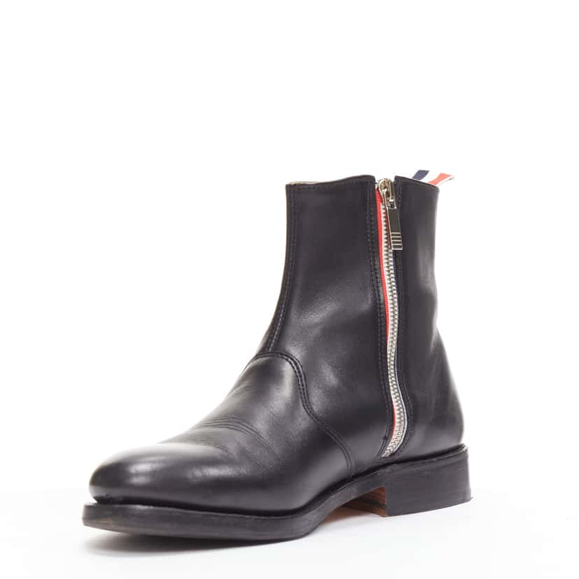 Thom Browne Minimal Tab Zip Boots Black Leather Good condition - Model View