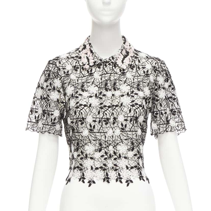 Giambattista Valli Lace Applique Shirt Black Cotton Never worn - Front View
